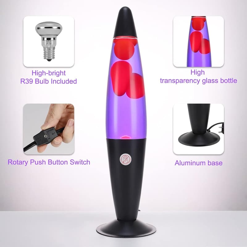 16-Inch Black Magma Motion Lamp with Purple and Orange Wax