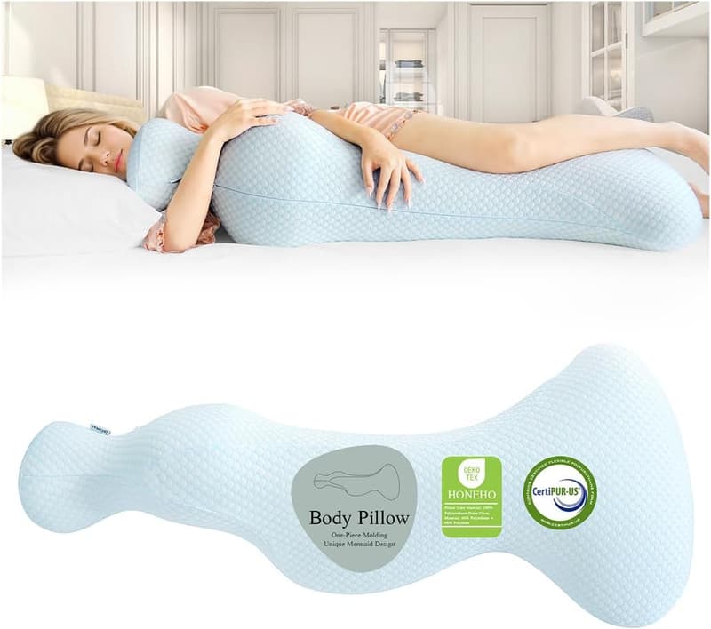 Cooling Mermaid Body Pillow for Adults - Memory Foam, Soft Hugging