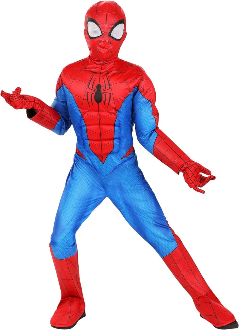 Spider-Man Youth Halloween Costume - Premium Padded Jumpsuit with Mask