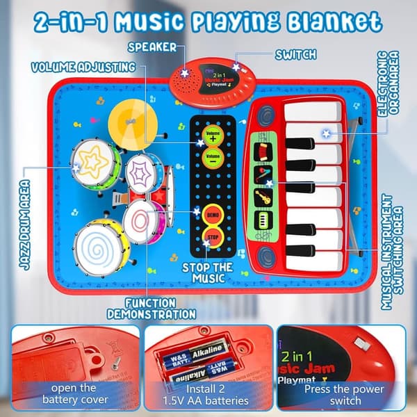 Musical Piano Drum Mat Toy for Kids' Birthday (1-5 Years)