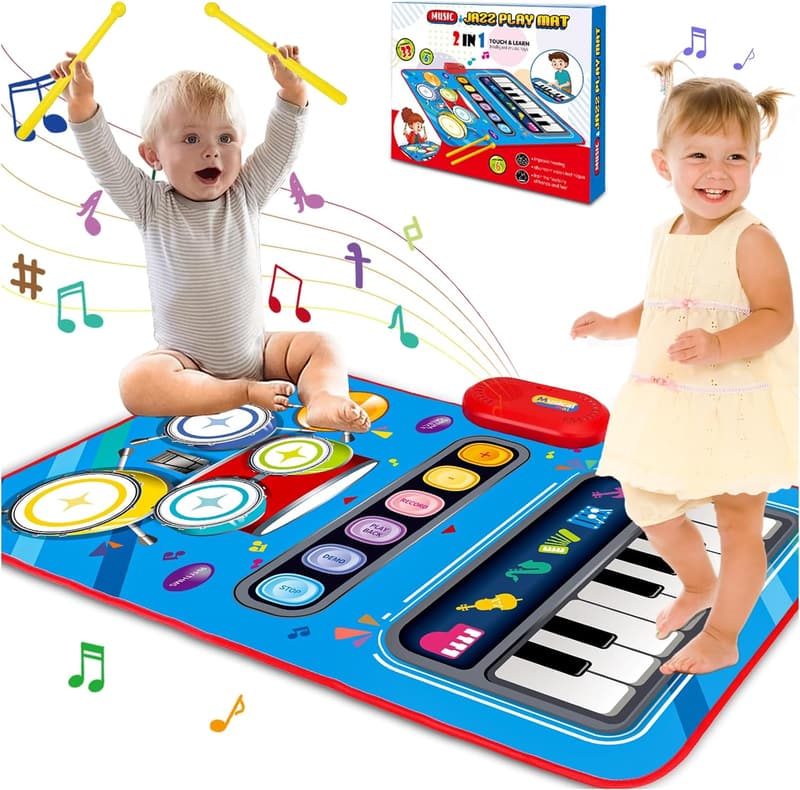Musical Play Mat for 1-2 Year Olds - 2-in-1 Piano Drum Toy