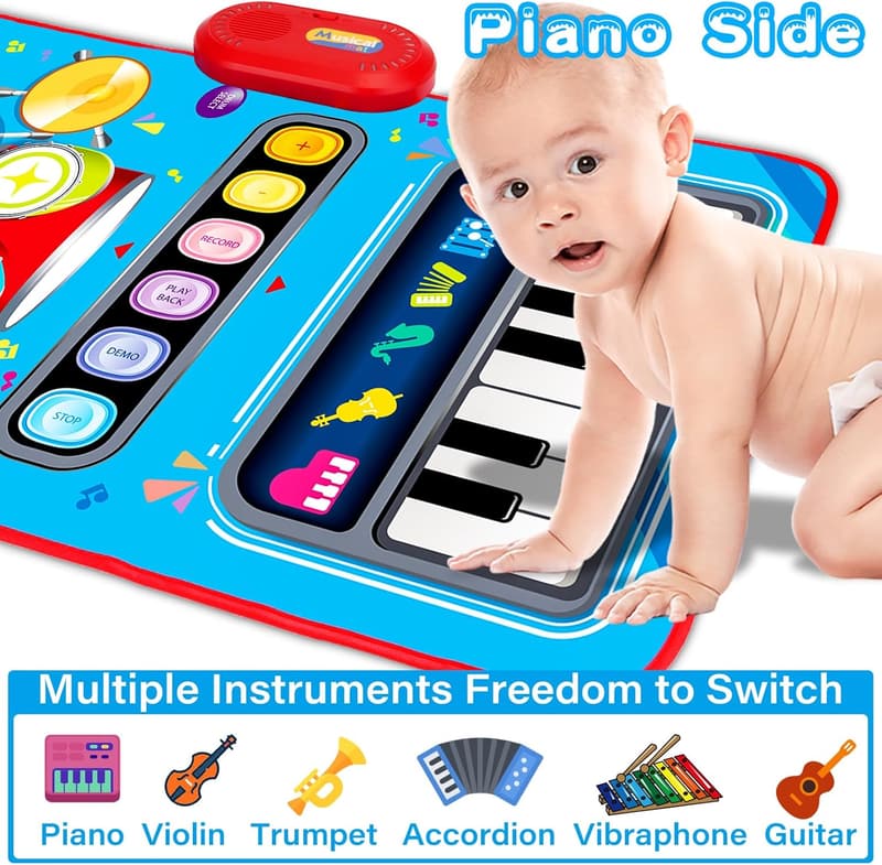 Musical Play Mat for 1-2 Year Olds - 2-in-1 Piano Drum Toy
