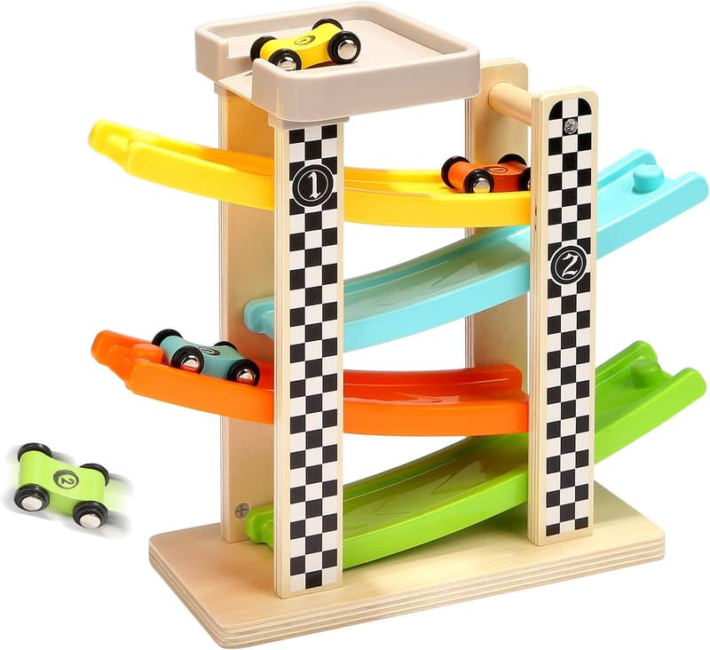Wooden Race Track Toy for Toddlers - Car Ramp Racer Set