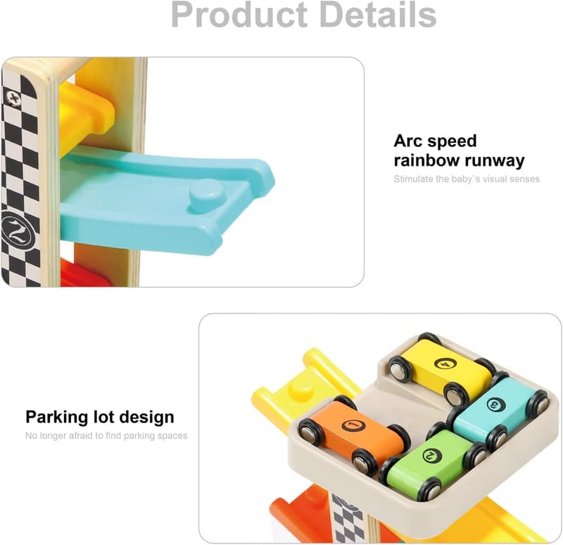 Wooden Race Track Toy for Toddlers - Car Ramp Racer Set