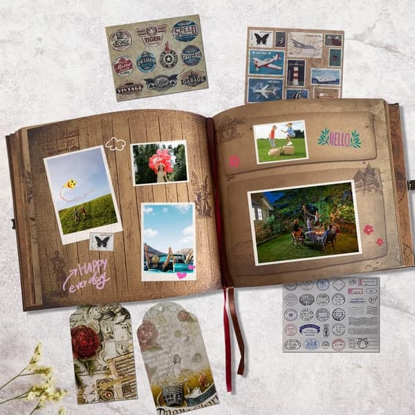 Vintage Brown Travel Diary Photo Book for DIY Scrapbooking
