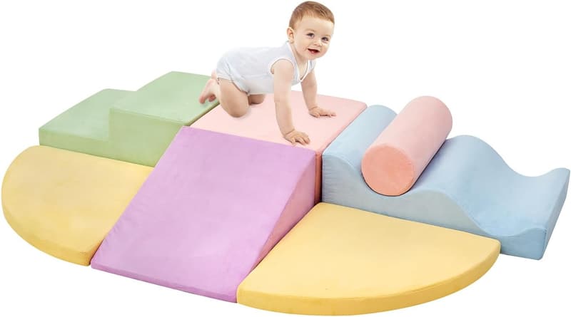 Indoor Toddler Climbing Blocks Set - 7-Piece Soft Foam Gym