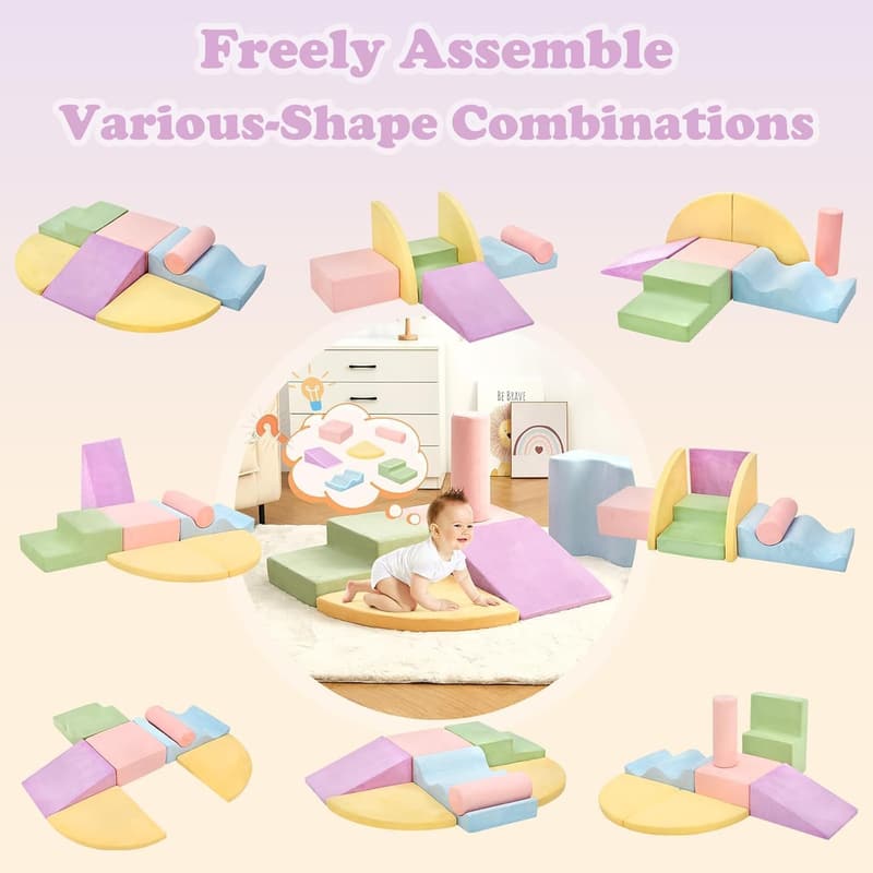Indoor Toddler Climbing Blocks Set - 7-Piece Soft Foam Gym