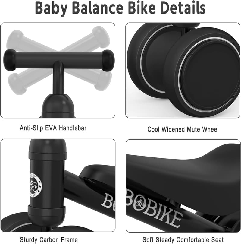 Classic Black Baby Balance Bike for Toddlers 12-36 Months