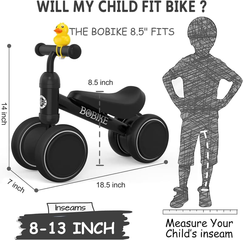 Classic Black Baby Balance Bike for Toddlers 12-36 Months