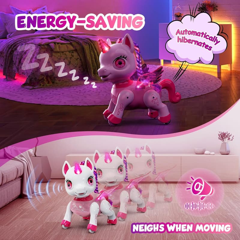 Unicorn Robot Toy for Girls - LED, Remote Control, Birthday Gift