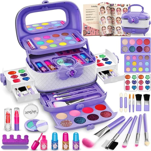 Kids Makeup Kit - 58 Pcs Washable Cosmetic Set for Girls