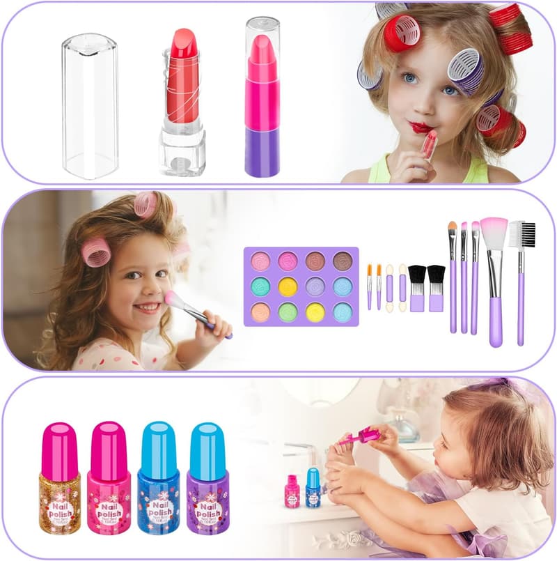 Kids Makeup Kit - 58 Pcs Washable Cosmetic Set for Girls