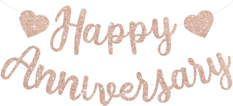 Rose Gold Happy Anniversary Banner – Pre-Strung Garland Décor