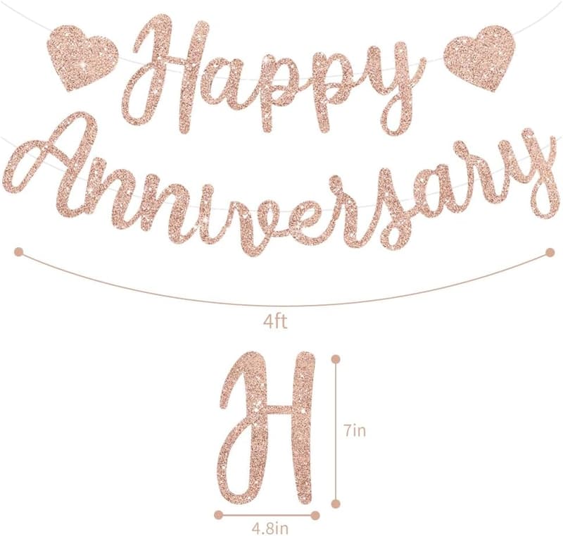 Rose Gold Happy Anniversary Banner – Pre-Strung Garland Décor