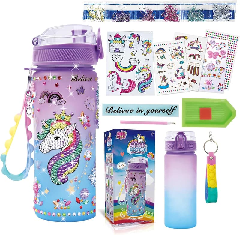 Unicorn Water Bottle DIY Kit – Birthday Gift for Girls, 3-10 Years