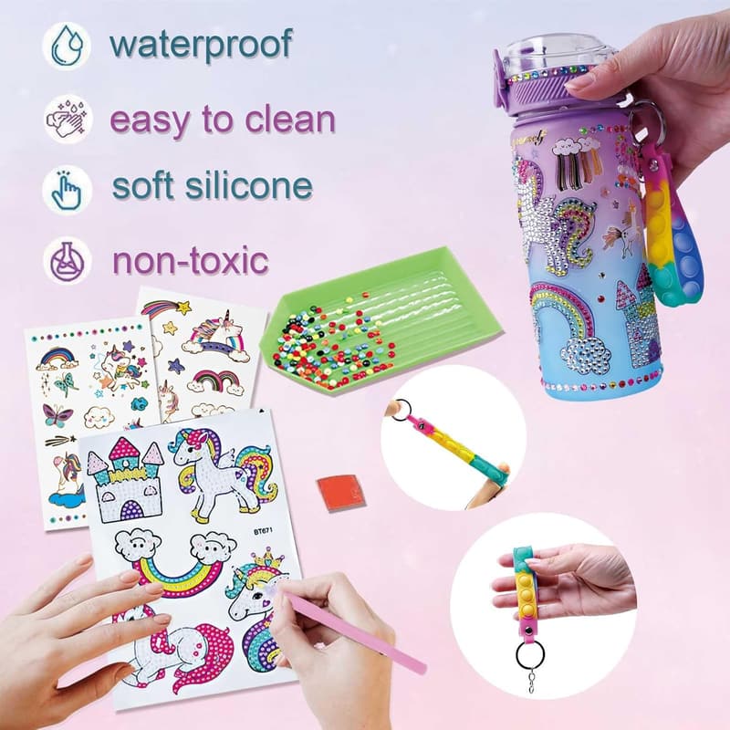 Unicorn Water Bottle DIY Kit – Birthday Gift for Girls, 3-10 Years