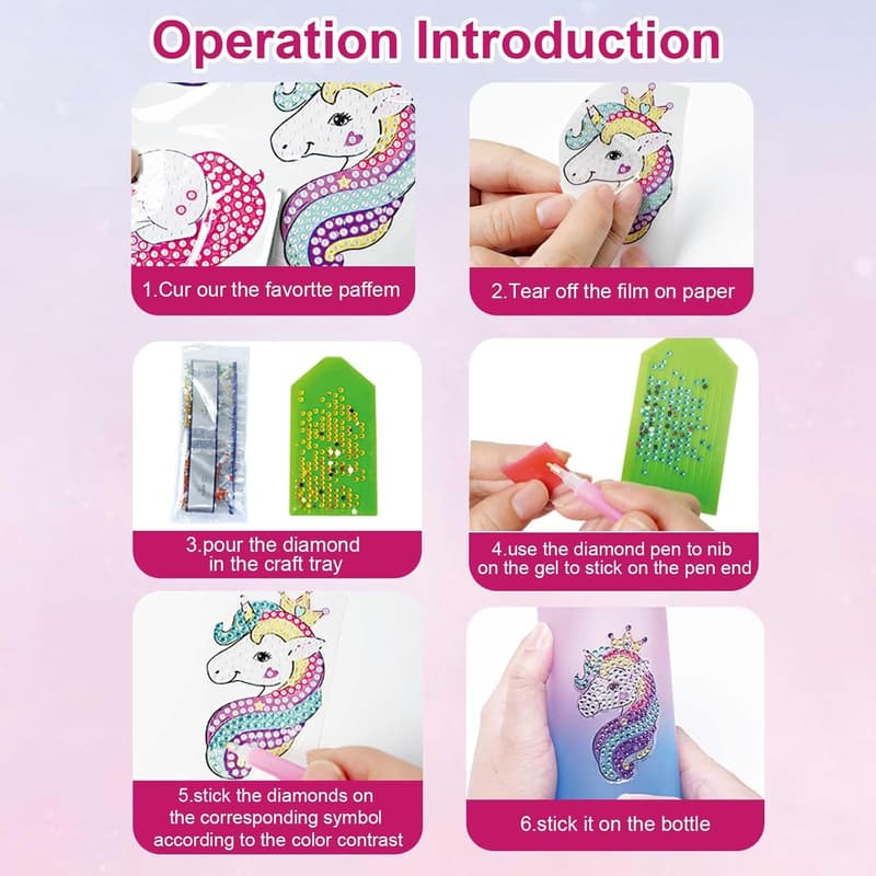 Unicorn Water Bottle DIY Kit – Birthday Gift for Girls, 3-10 Years