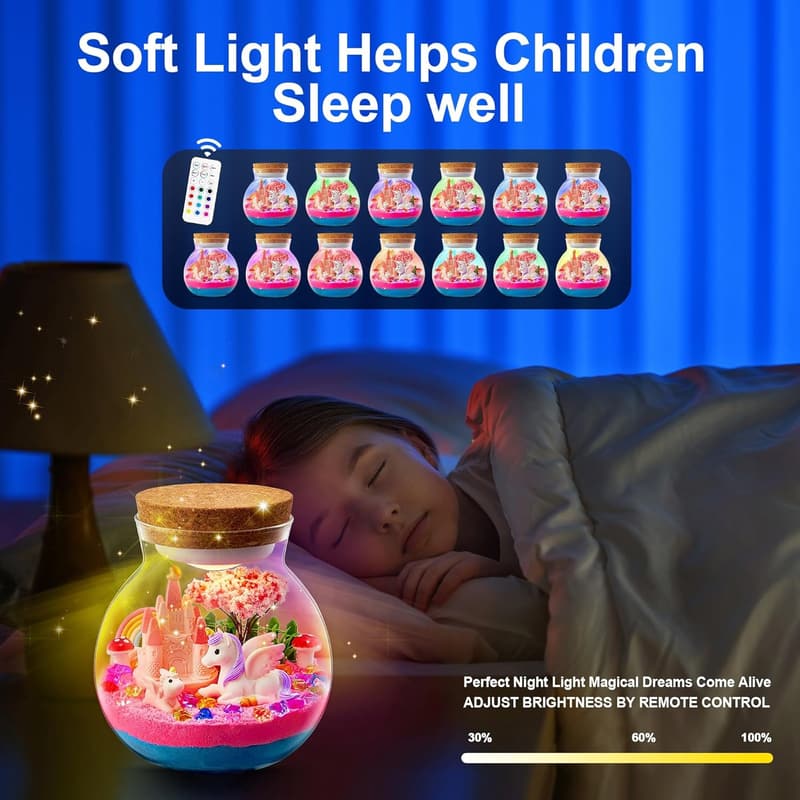 Unicorn Terrarium Kit with LED Night Light for Kids