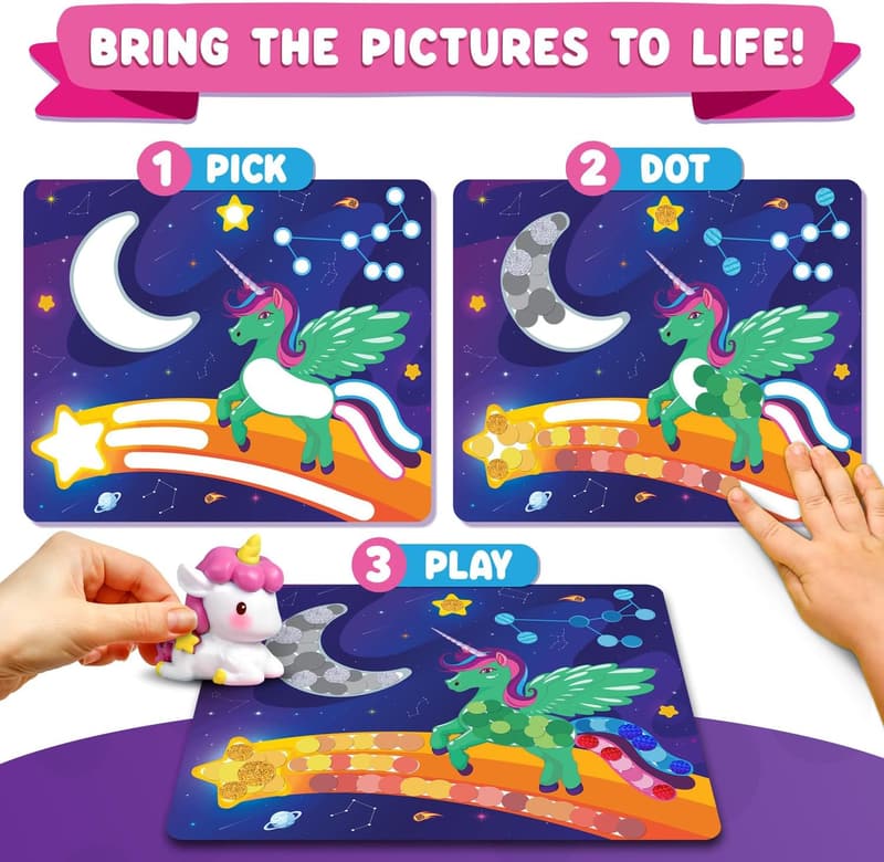 Kids' Birthday Gift: Unicorn & Princess Dot Art Sticker Kit