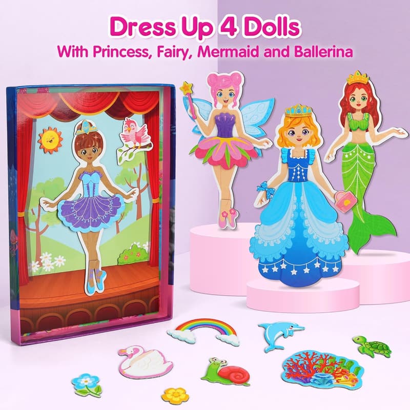 Magnetic Dress-Up Dolls for Girls - Princess & Fairy Activity Set