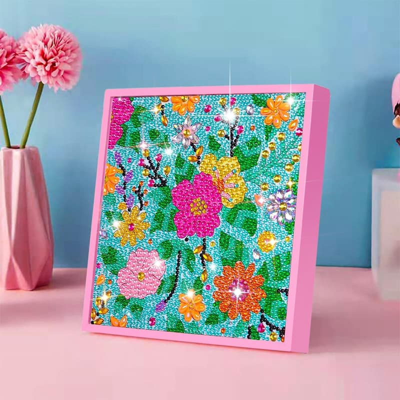 Flower Diamond Art Painting Kit for Kids with Wooden Frame