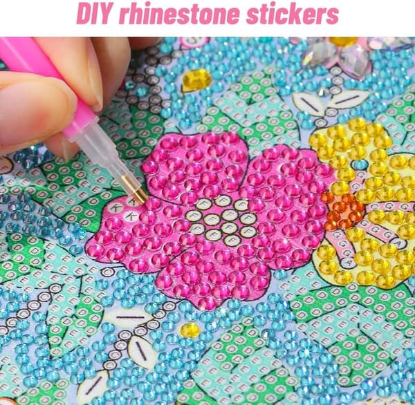 Flower Diamond Art Painting Kit for Kids with Wooden Frame