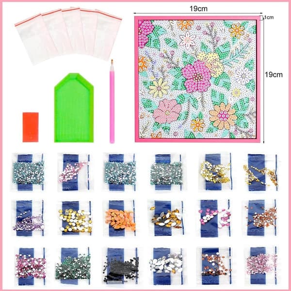 Flower Diamond Art Painting Kit for Kids with Wooden Frame