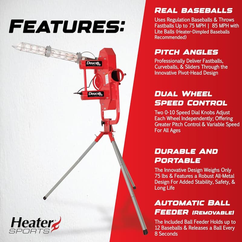 Heater Sports Deuce Baseball Pitching Machine with Automatic Feeder
