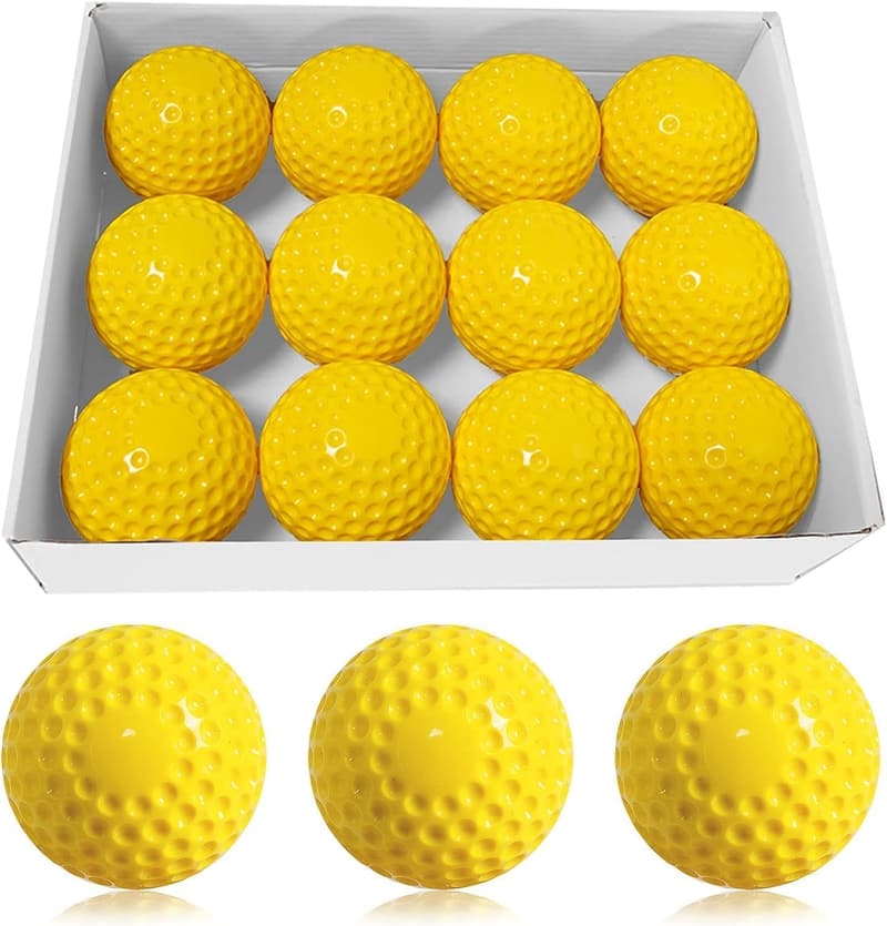 12-Pack Yellow Dimpled Baseballs for Hitting Practice