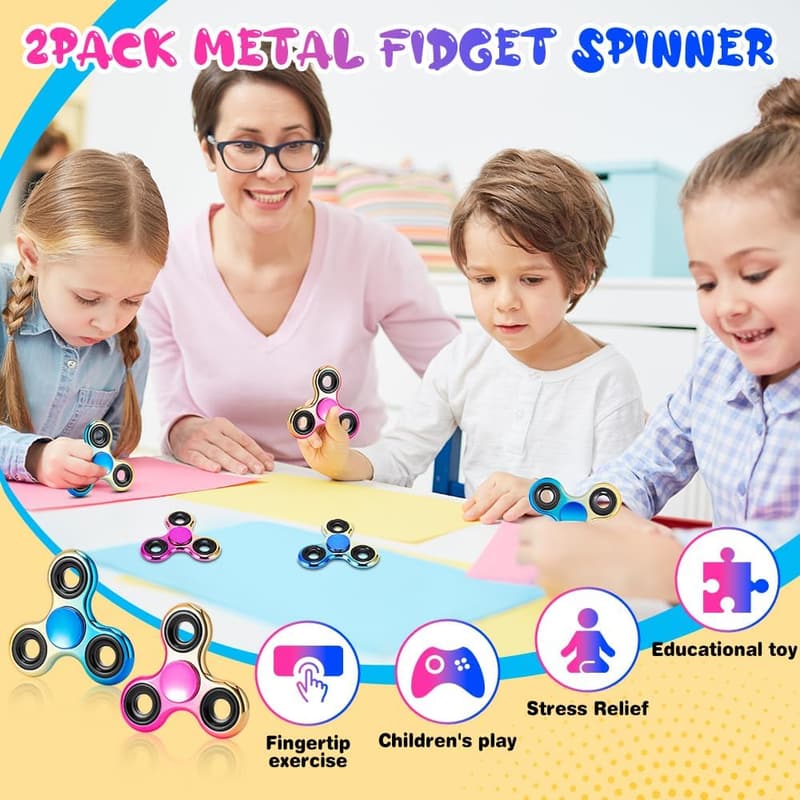 Stress Relief Fidget Spinner 2-Pack, Stainless Steel Toy