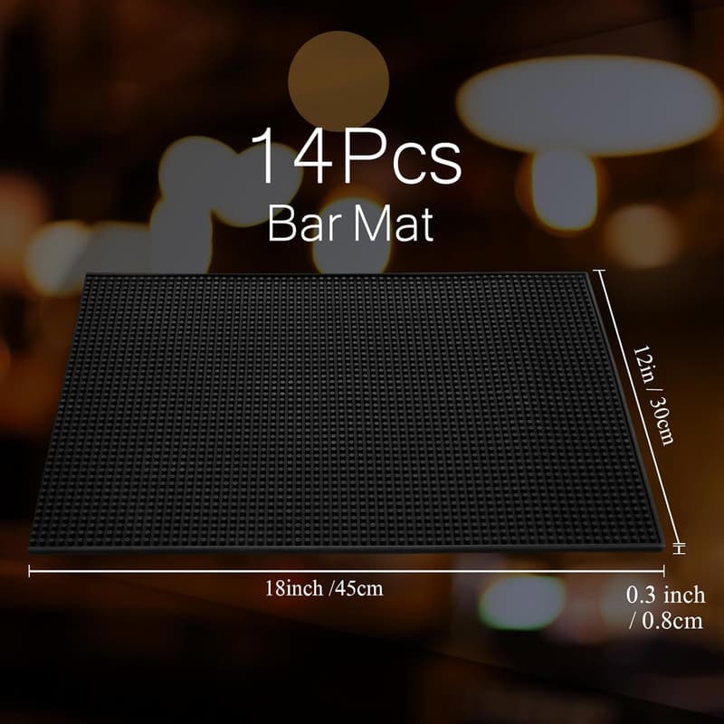 Non-Slip Rubber Bar Mat Set for Cocktail Service, 14 Pcs