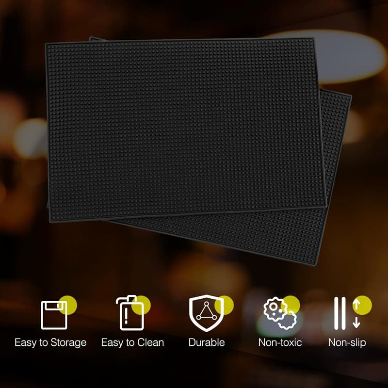 Non-Slip Rubber Bar Mat Set for Cocktail Service, 14 Pcs
