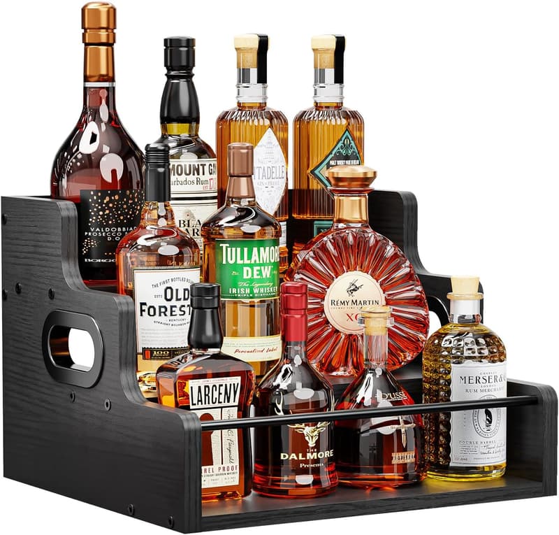 Countertop Liquor Rack Organizer for Home Bar (Black)