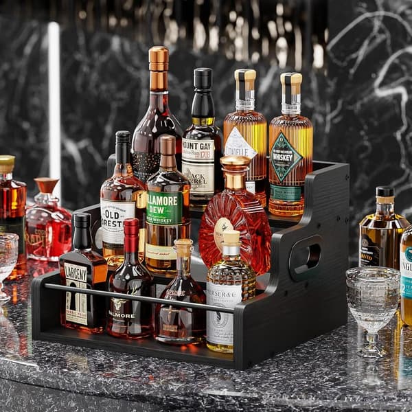 Countertop Liquor Rack Organizer for Home Bar (Black)
