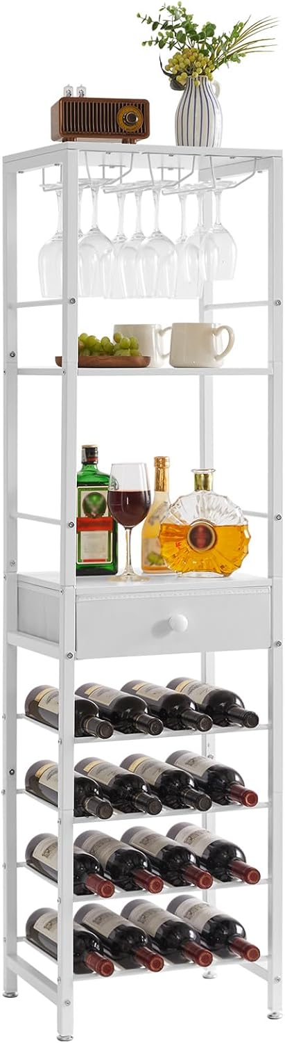 Freestanding 4-Tier Wood Wine Rack and Bar Cabinet, White