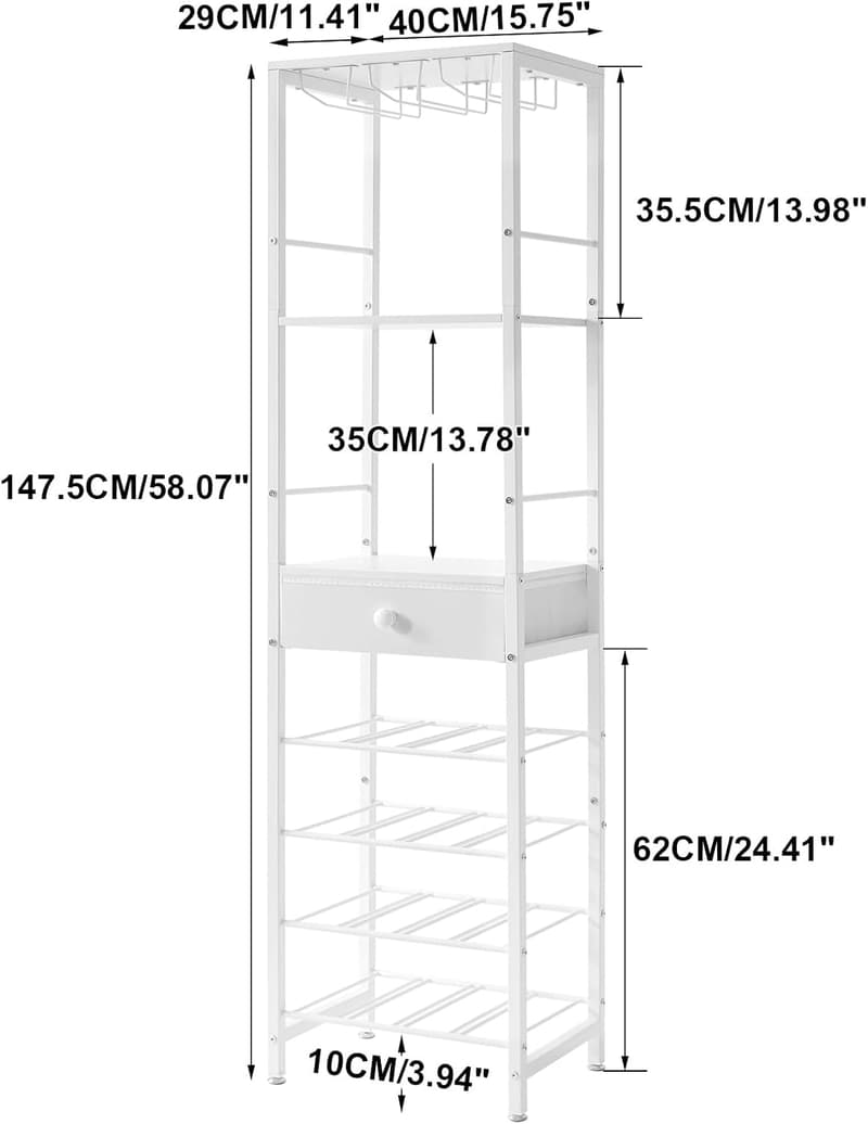 Freestanding 4-Tier Wood Wine Rack and Bar Cabinet, White