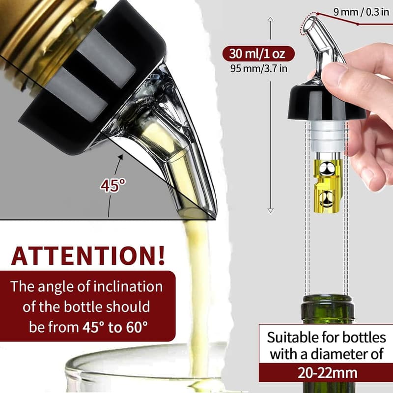 Automatic Measured Bottle Pourer - 1oz Spirit Measure Dispenser (12 Pack)