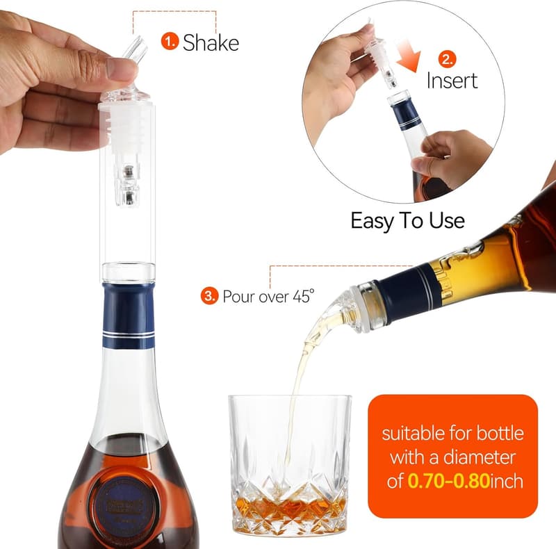 Quick Shot Pourers for Home Bar - 1oz Measured Bottle Pourer Set (4 Pack)