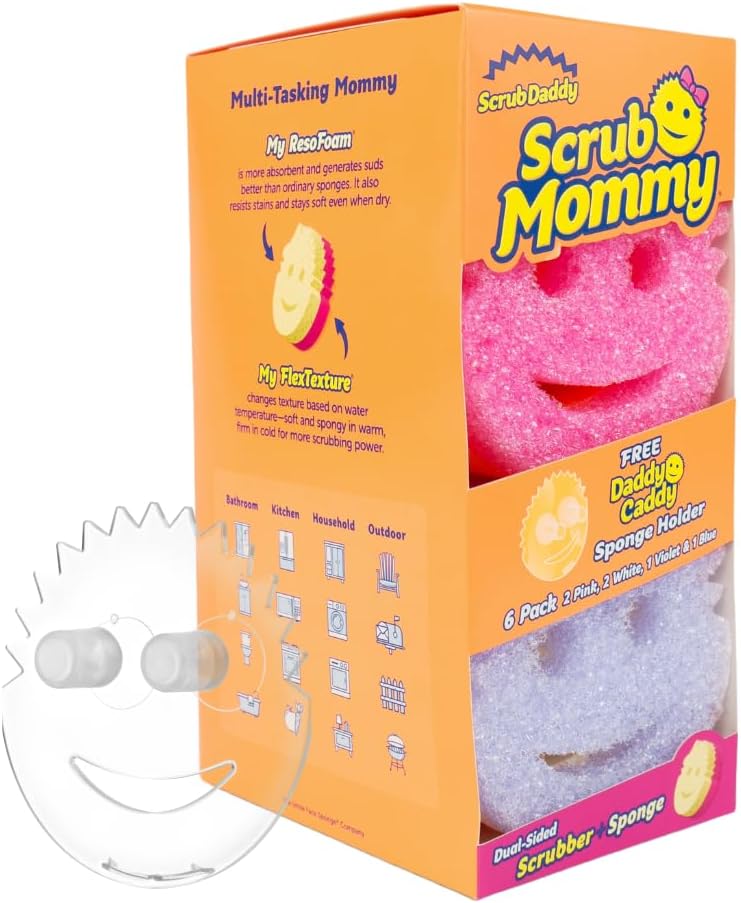 Scrub Daddy Kitchen Sponge Set with Caddy - Scratch-Free & BPA Free