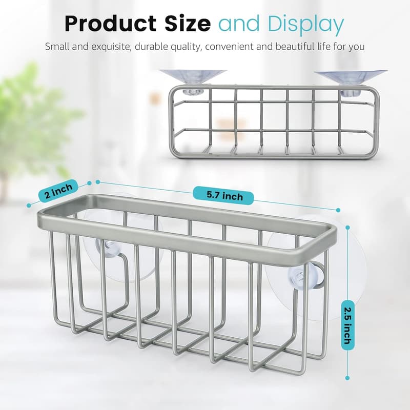 Mat Silver Kitchen Sink Sponge Holder and Dish Soap Caddy