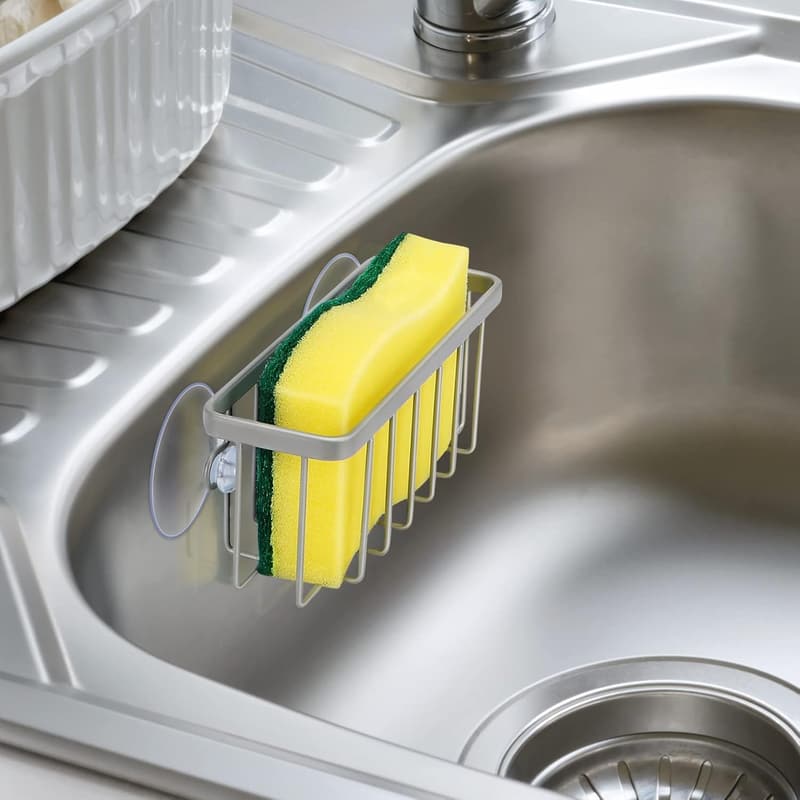 Mat Silver Kitchen Sink Sponge Holder and Dish Soap Caddy