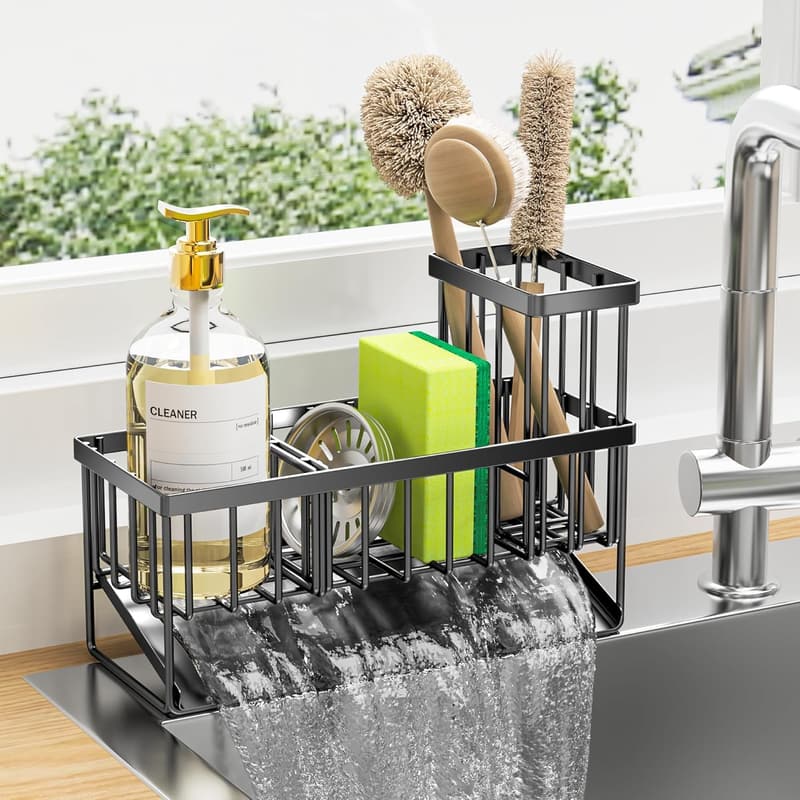 Stainless Steel Sink Caddy Organizer with Brush Holder