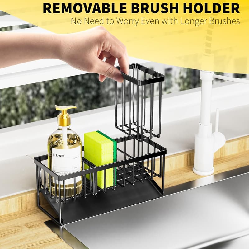 Stainless Steel Sink Caddy Organizer with Brush Holder