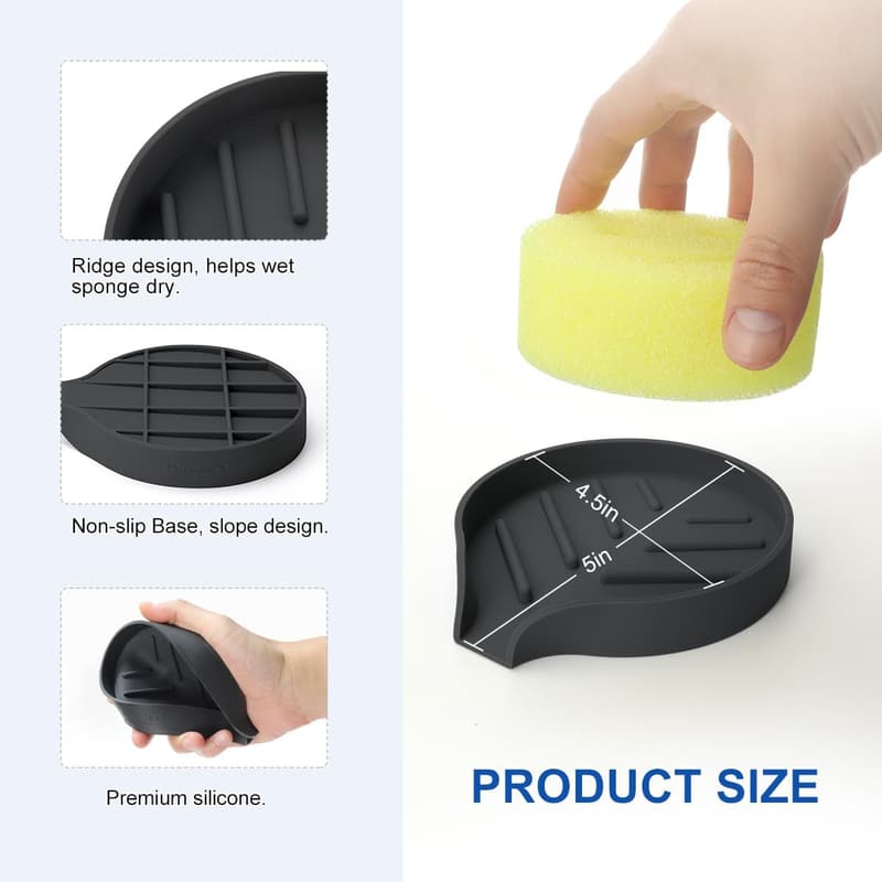 Silicone Auto-Draining Kitchen Sponge Holder for Scrub Sponges