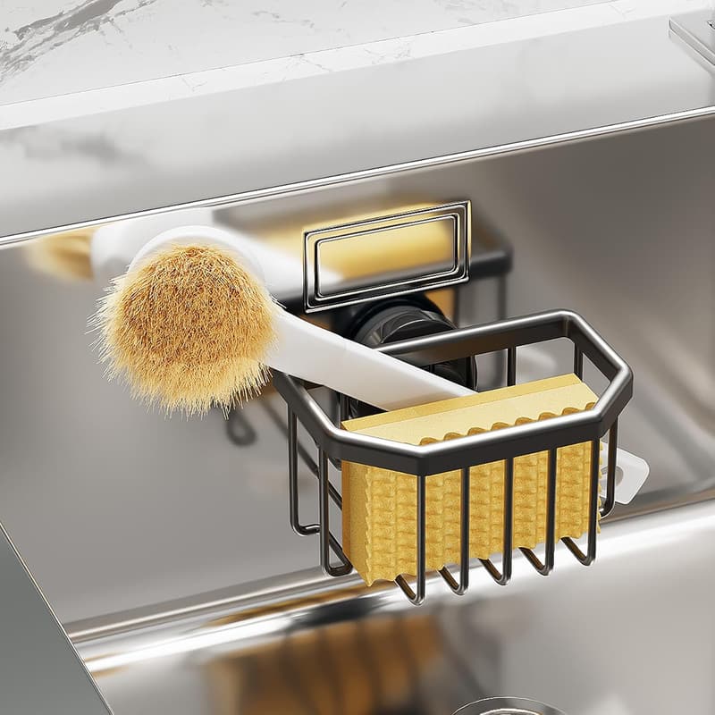 Sponge Holder with Suction Cup - Rustproof Aluminum Caddy