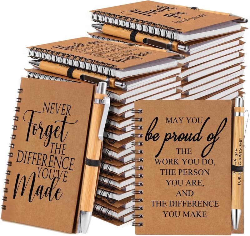 Employee Appreciation Spiral Notebook Set with Bamboo Pens