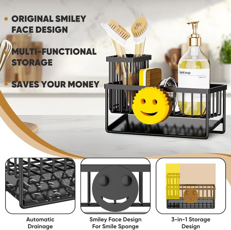 Smiley Face Self-Draining Sponge Holder for Kitchen Sink