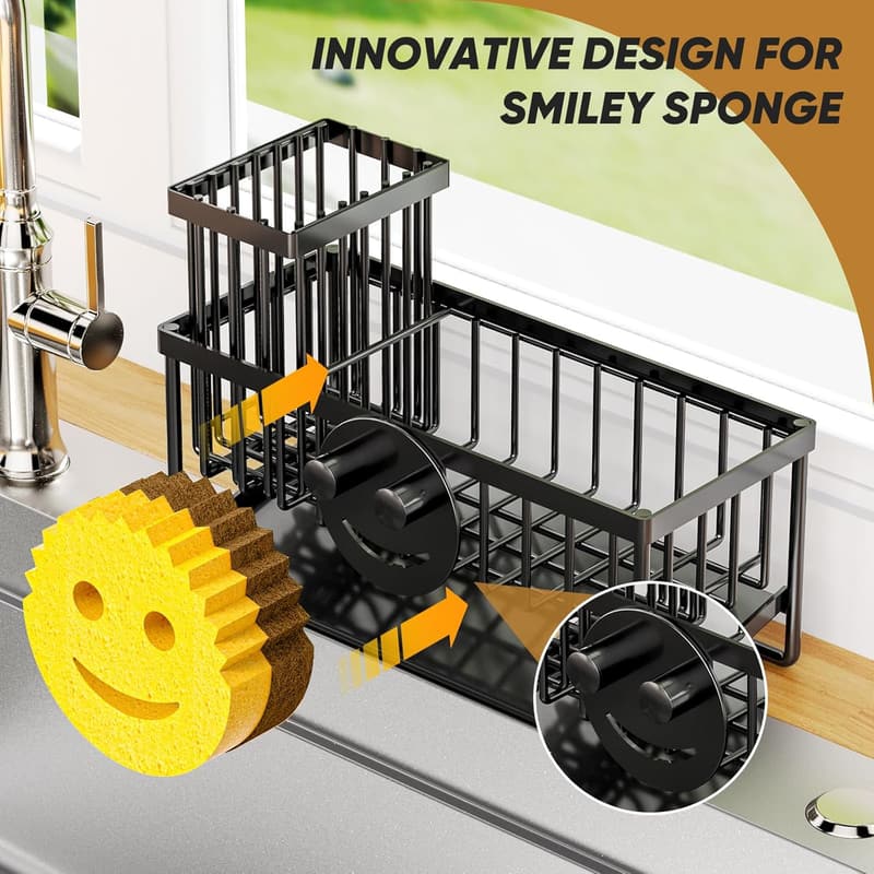 Smiley Face Self-Draining Sponge Holder for Kitchen Sink