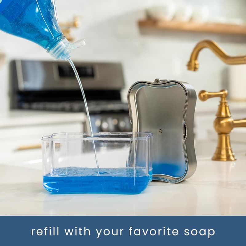 Metallic Silver Dish Soap Dispenser with Sponge Holder, 13 oz
