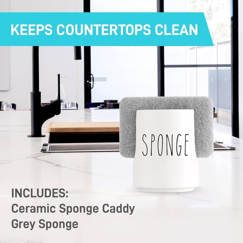 White Ceramic Sponge Holder - Farmhouse Kitchen Sink Organizer